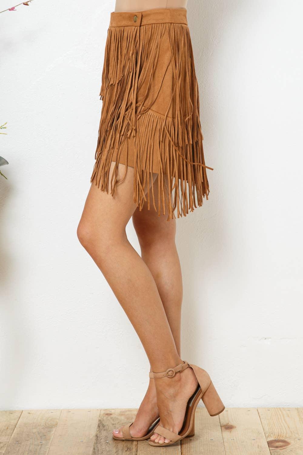 Suede Studded Fringe Skirt - Strawberry Moon Boutique