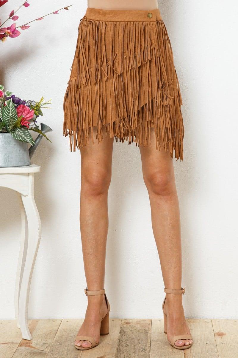 Suede Studded Fringe Skirt - Strawberry Moon Boutique