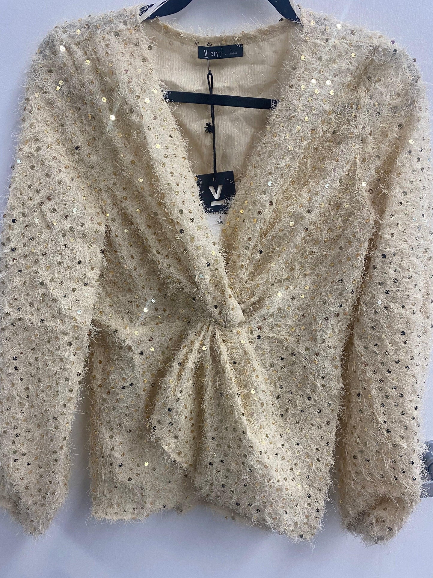 Tan Sequin Front Twist Top - Strawberry Moon Boutique