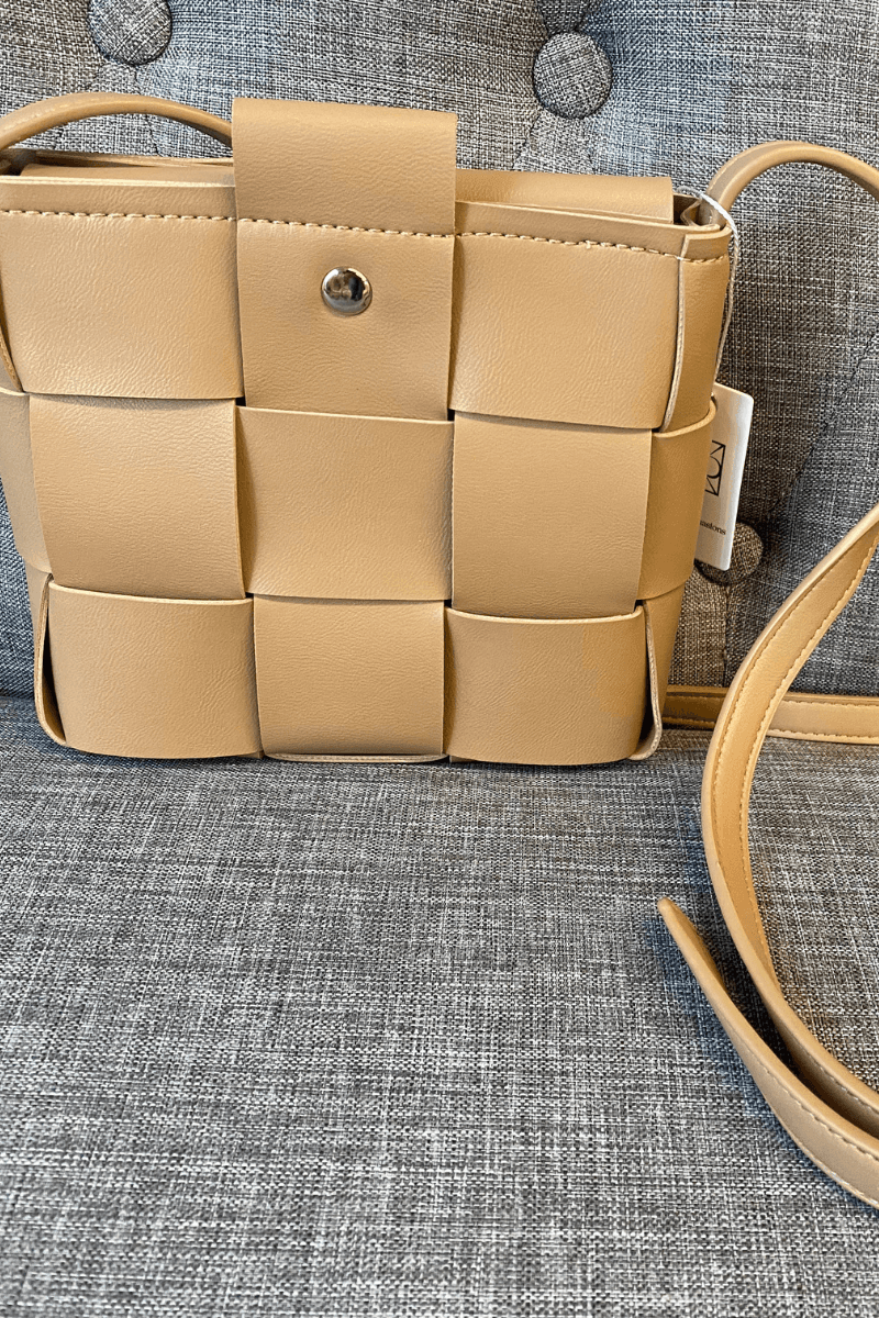 Taupe Woven Crossbody Bag - Strawberry Moon Boutique