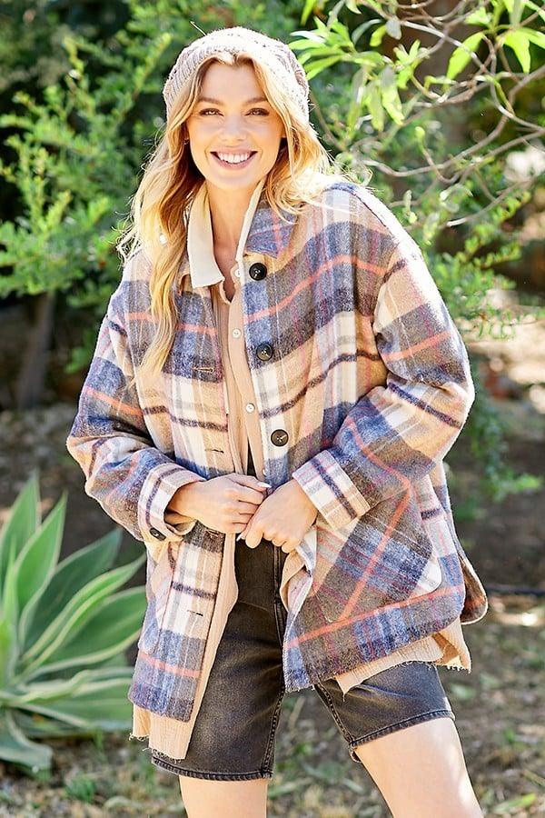 Taupe/Navy Plaid Shacket - Strawberry Moon Boutique