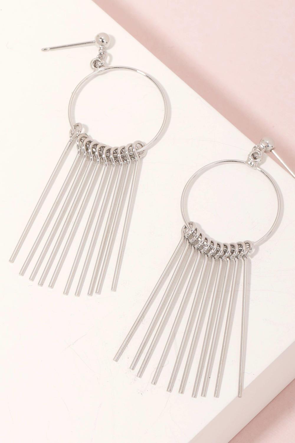 Thin Fringe Dangle Earrings-Gold/Silver - Strawberry Moon Boutique