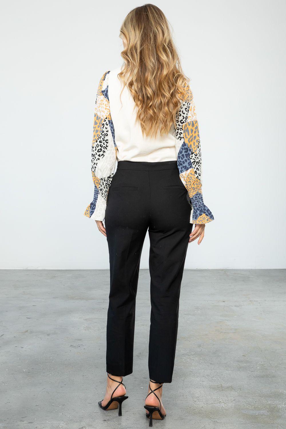 THML Cream Leopard Sleeve Knit Top - Strawberry Moon Boutique