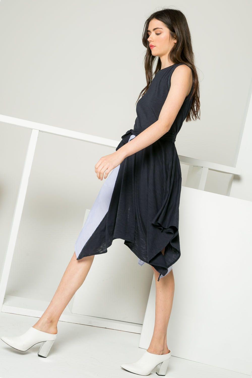 THML Navy Asymmetrical Colorblock Dress - Strawberry Moon Boutique