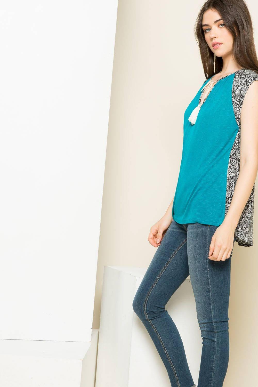 THML Teal Contrast Back Top - Strawberry Moon Boutique