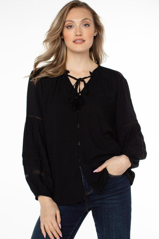 Tie Front Popover Shirred Blouse - Strawberry Moon Boutique