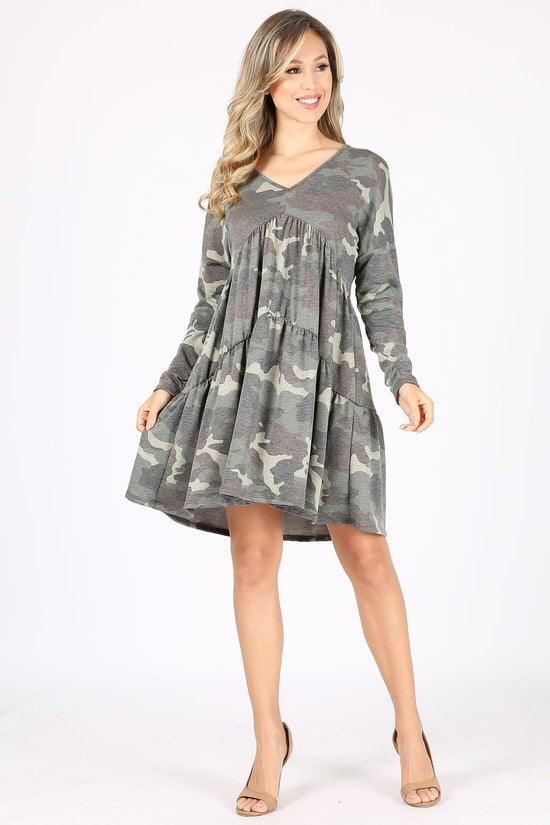 Tiered Camo Dress - Strawberry Moon Boutique