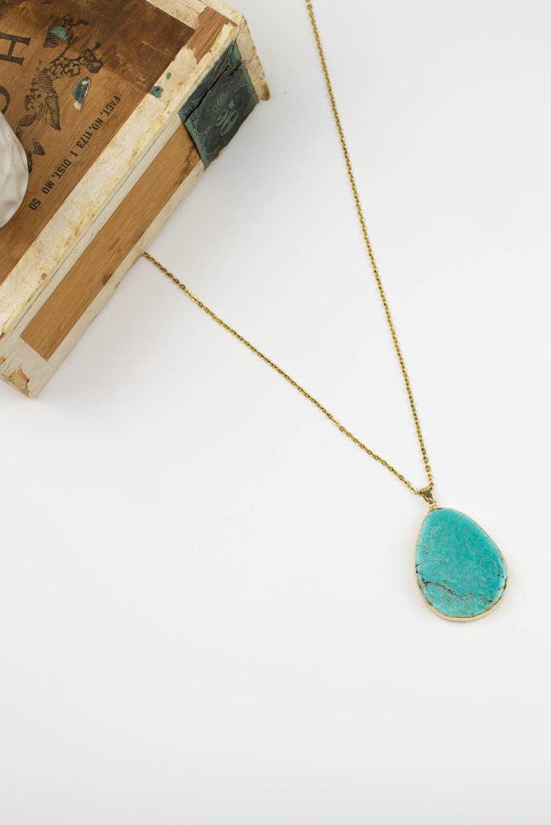 Turquoise Teardrop Necklace - Goldtone - Strawberry Moon Boutique