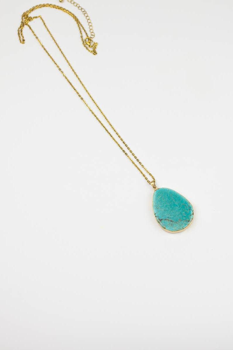 Turquoise Teardrop Necklace - Goldtone - Strawberry Moon Boutique