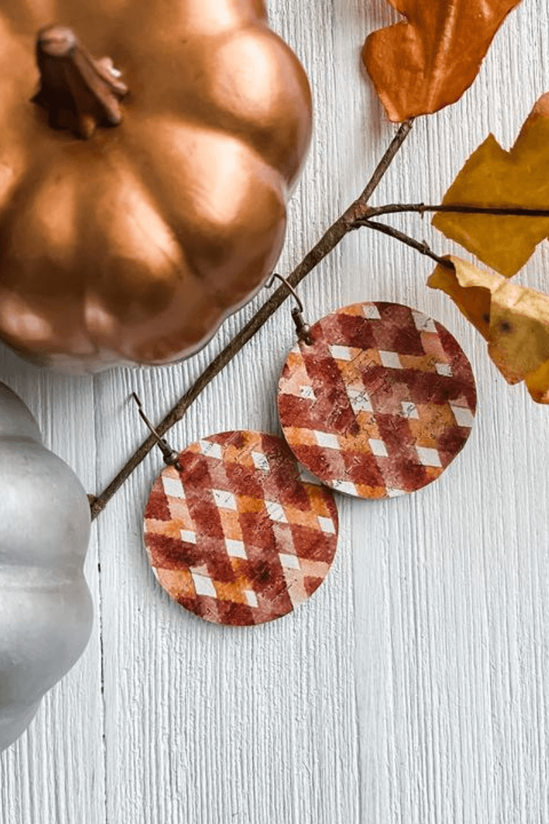 Warm Gingham Feather Leather Earrings - Strawberry Moon Boutique