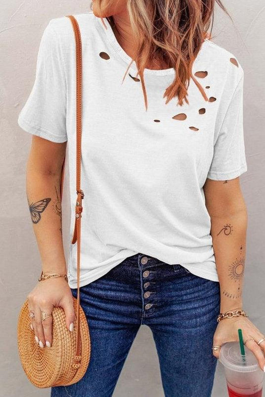 White Destroyed Tee - Strawberry Moon Boutique