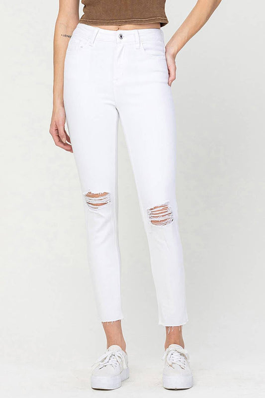 White High Rise Crop Skinny Jeans - Strawberry Moon Boutique