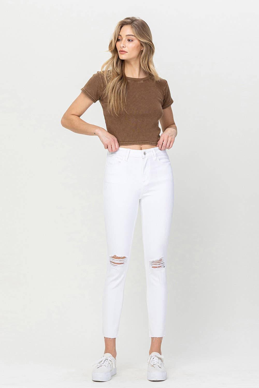 White High Rise Crop Skinny Jeans - Strawberry Moon Boutique
