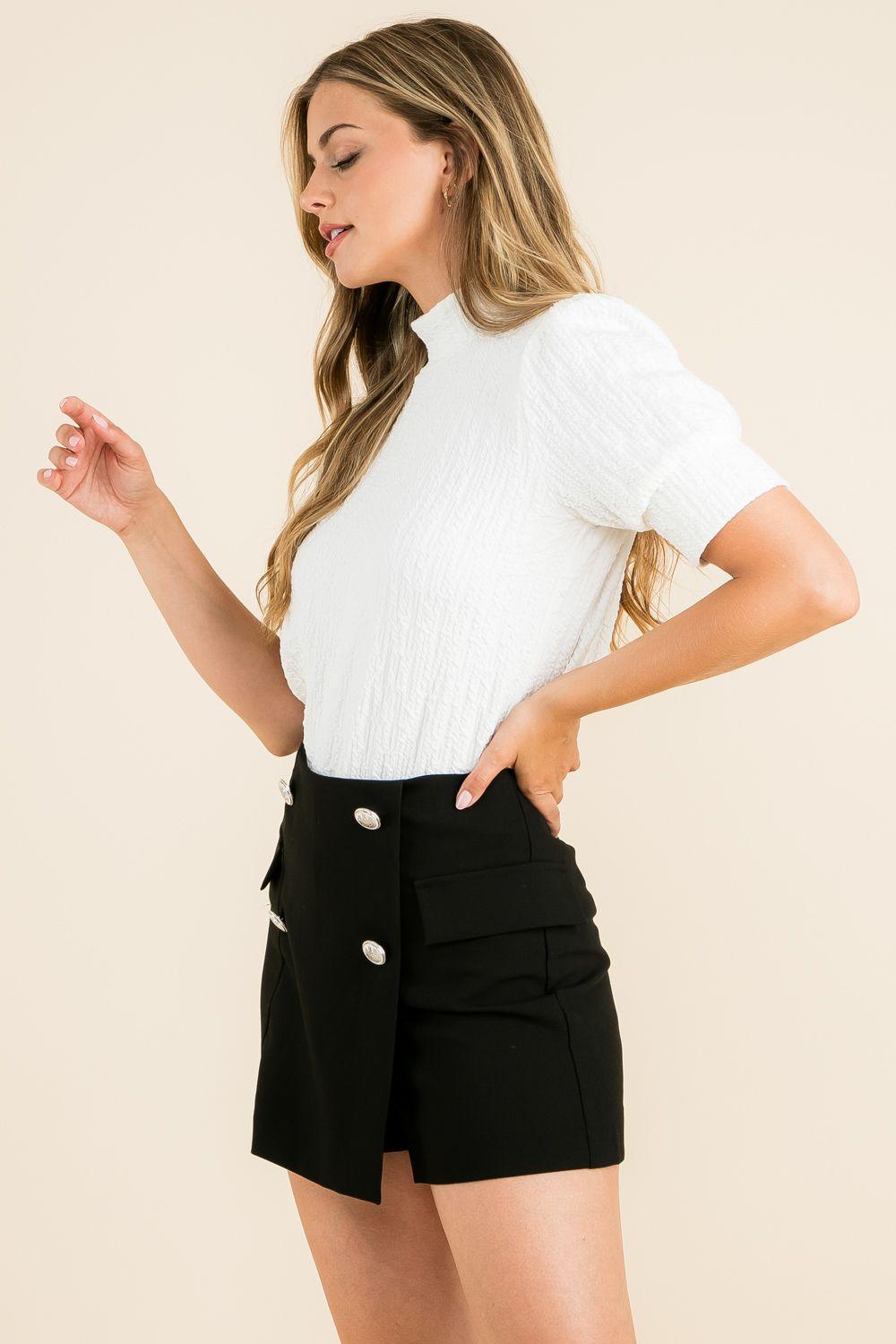 White THML Textured Mock Neck Top - Strawberry Moon Boutique