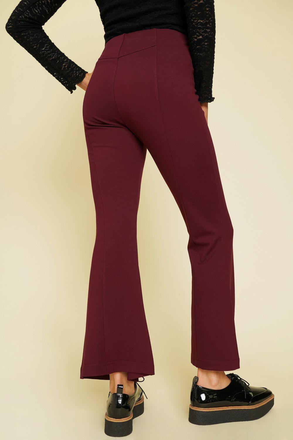 Wine Crop Front Slit Flare Pants - Strawberry Moon Boutique